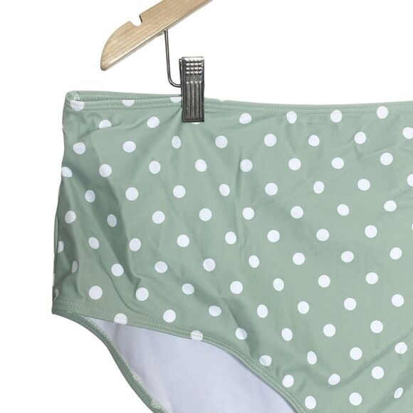 Bloomchic Women Size 26 High Waist Bikini Swim Bottom Polka Dot Sage Green White - Picture 2 of 7